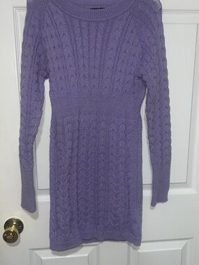 SHEIN Lavender Cable Knit Long Sleeve Sweater Dress